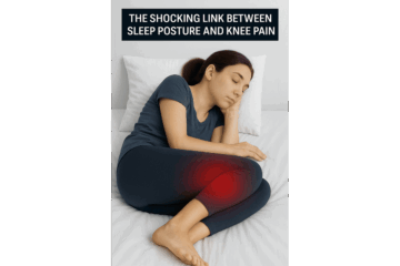 Woman sleeping with poor posture causing knee pain at night